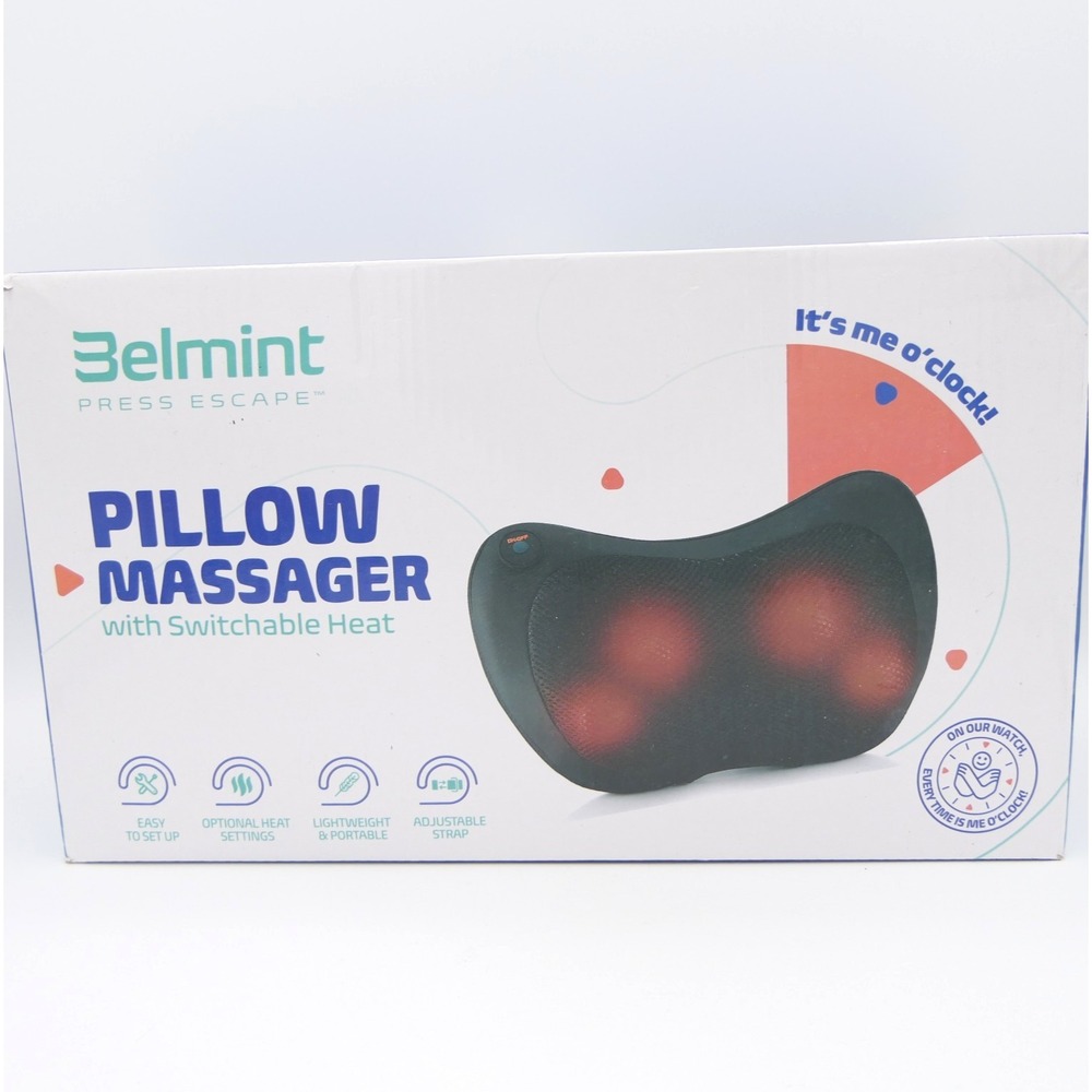 Belmint Pillow Massager w/ Switchable Heat Includes Power Cord & Car Cord Black